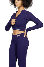 Yahya Ribbed Long Sleeve Zip Front Crop Top