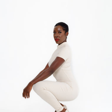 Short Sleeve Front-Zip Jumpsuit