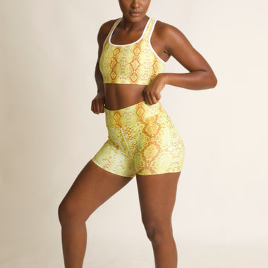 Yellow Safi Snake Print Soft Buttery High Waisted Biker Shorts