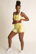 Yellow Safi Snake Print Soft Buttery High Waisted Biker Shorts