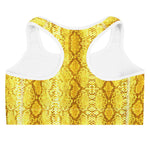 Yellow Safi Print Moisture Wicking Medium Support Racerback Sports Bra