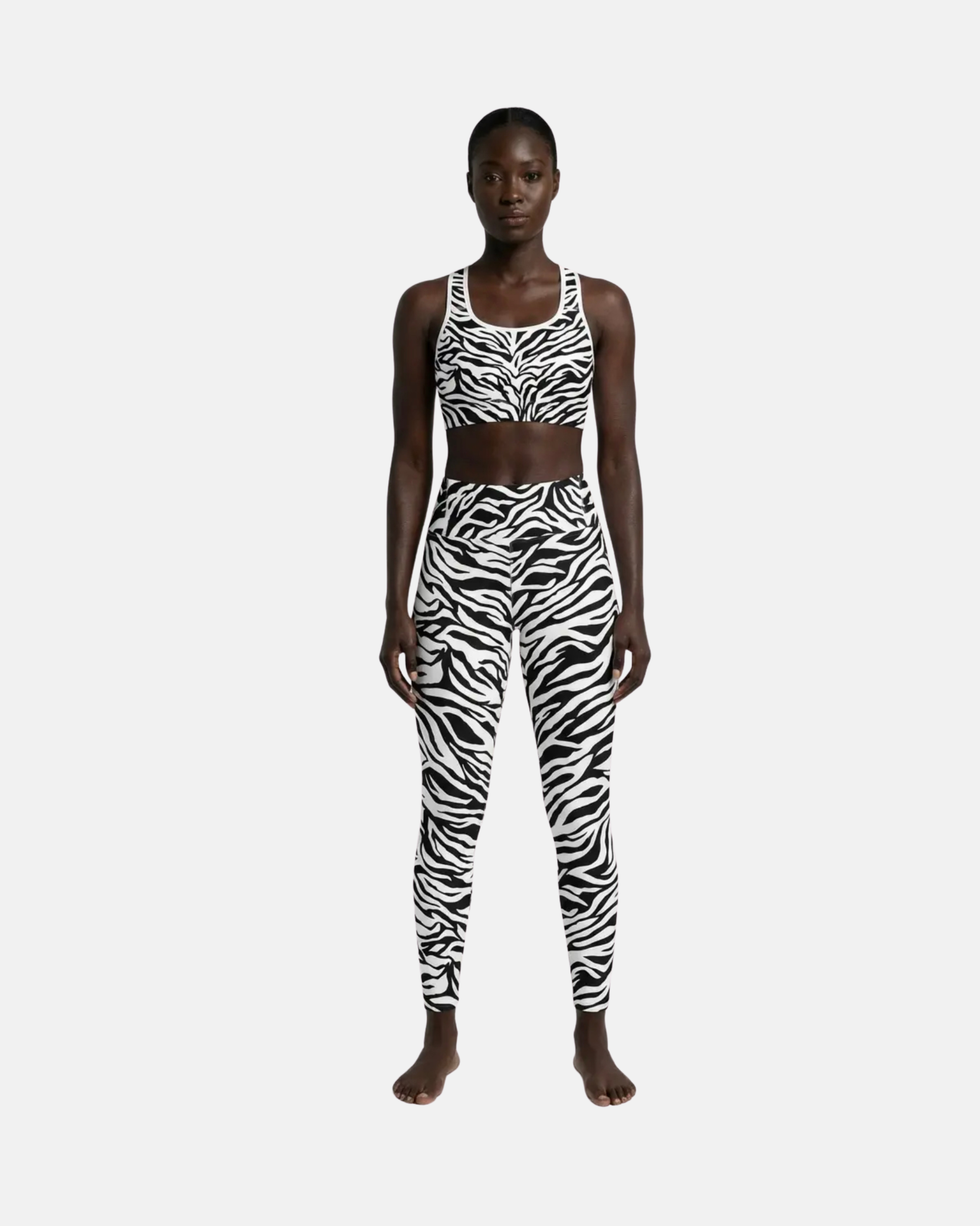 Mkali Noir Tiger Print Buttery Soft Yoga Leggings with White Trim