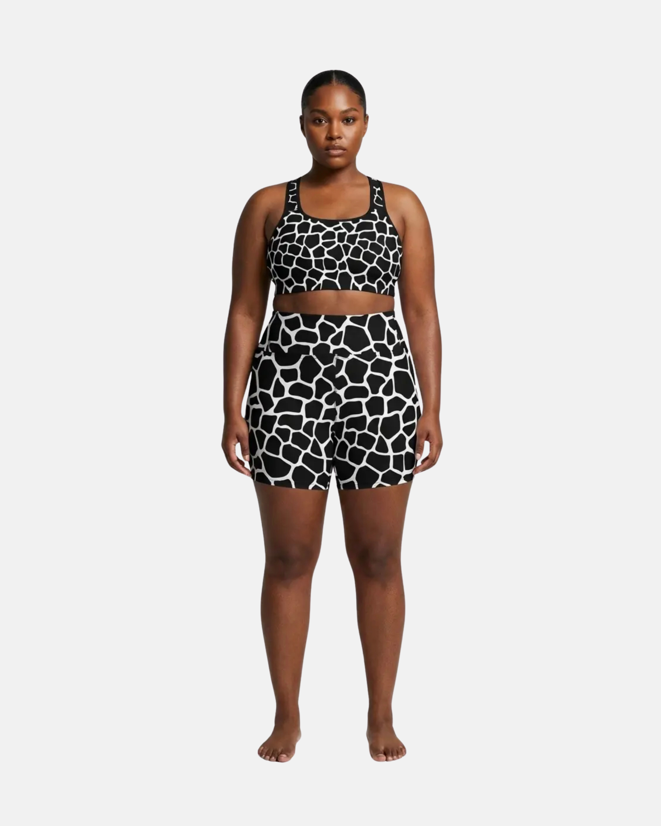 Twiga Luxe Giraffe Print Buttery Soft Yoga Shorts Black Trim