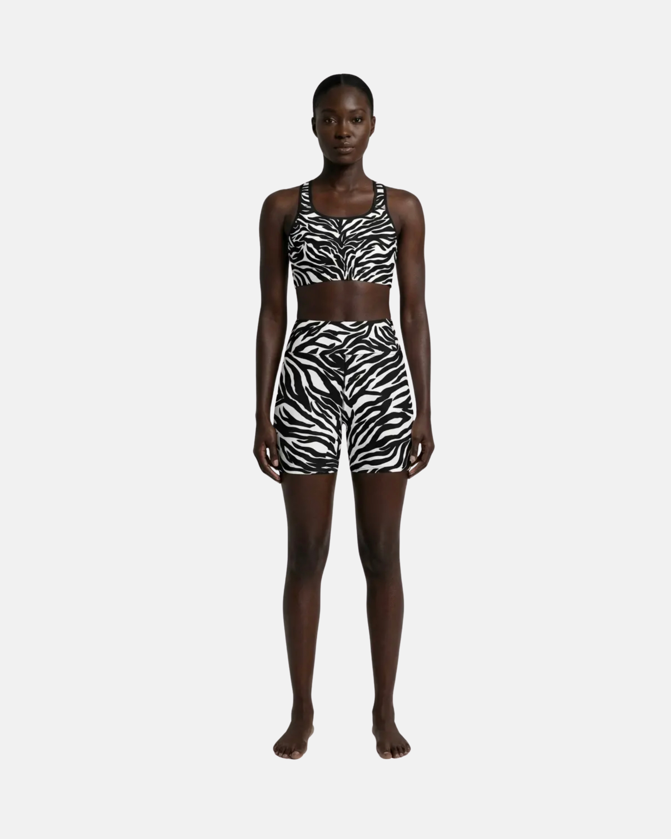 Mkali Noir Tiger Print Buttery Yoga Shorts Black Trim