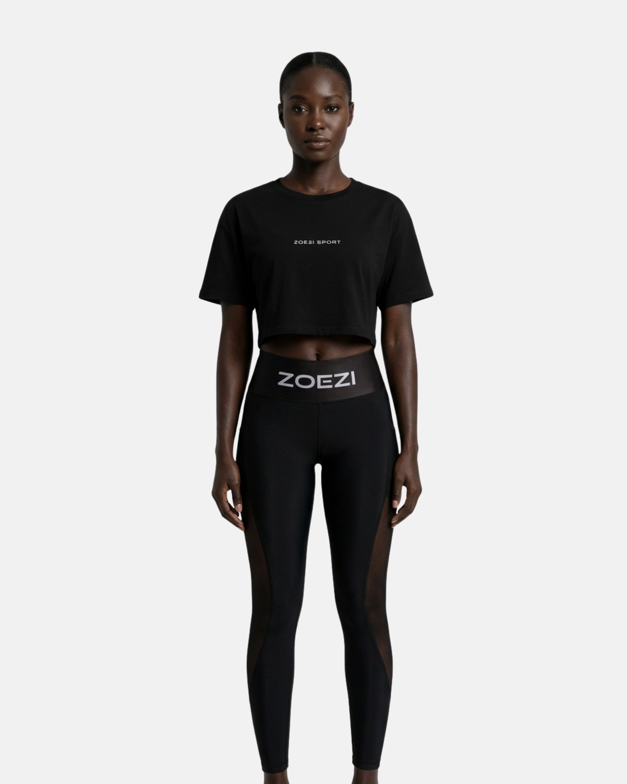 ZOEZI SPORT Embroidered  100% Cotton Black Crop Top