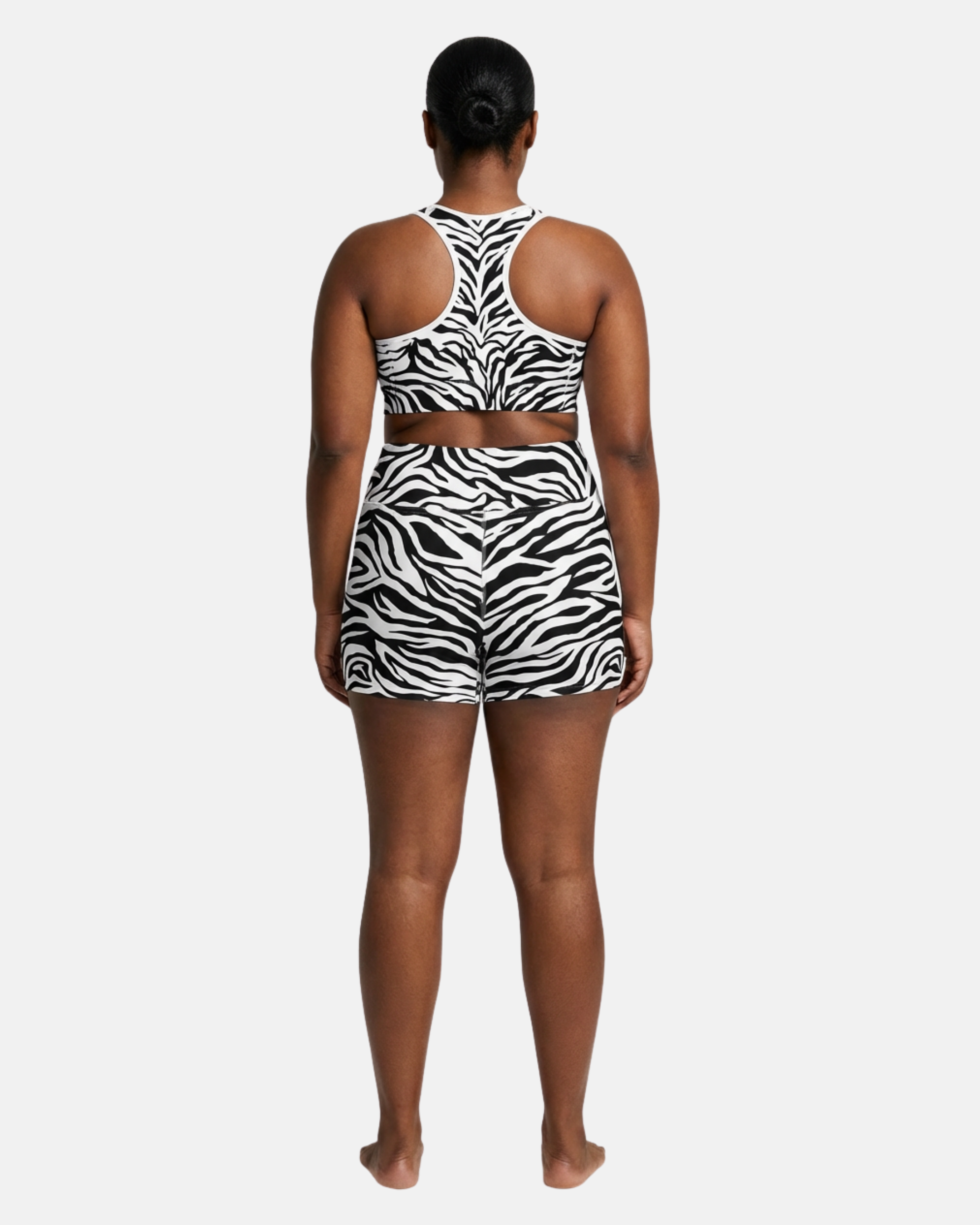 Mkali Noir Tiger Print Buttery Yoga Shorts White Trim