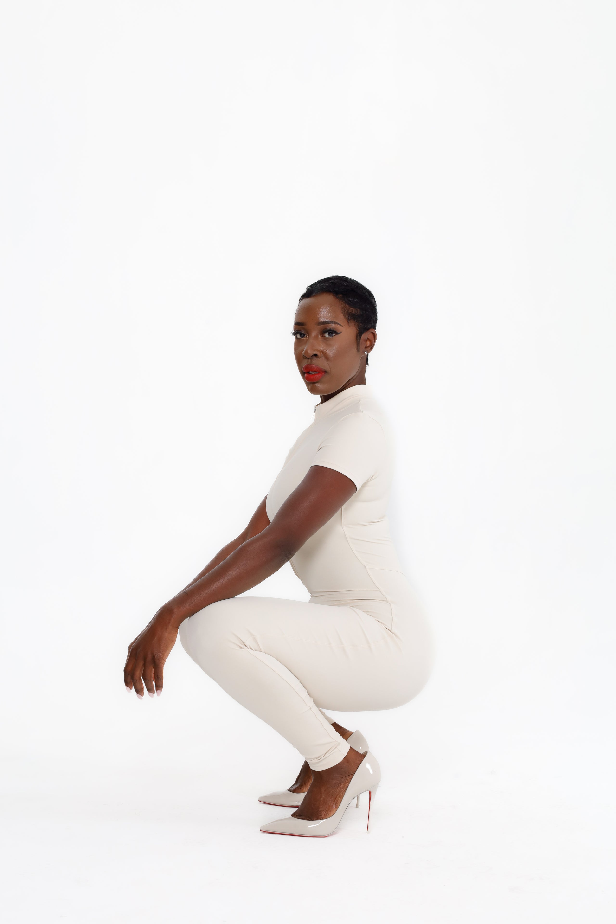 Short Sleeve Front-Zip Jumpsuit