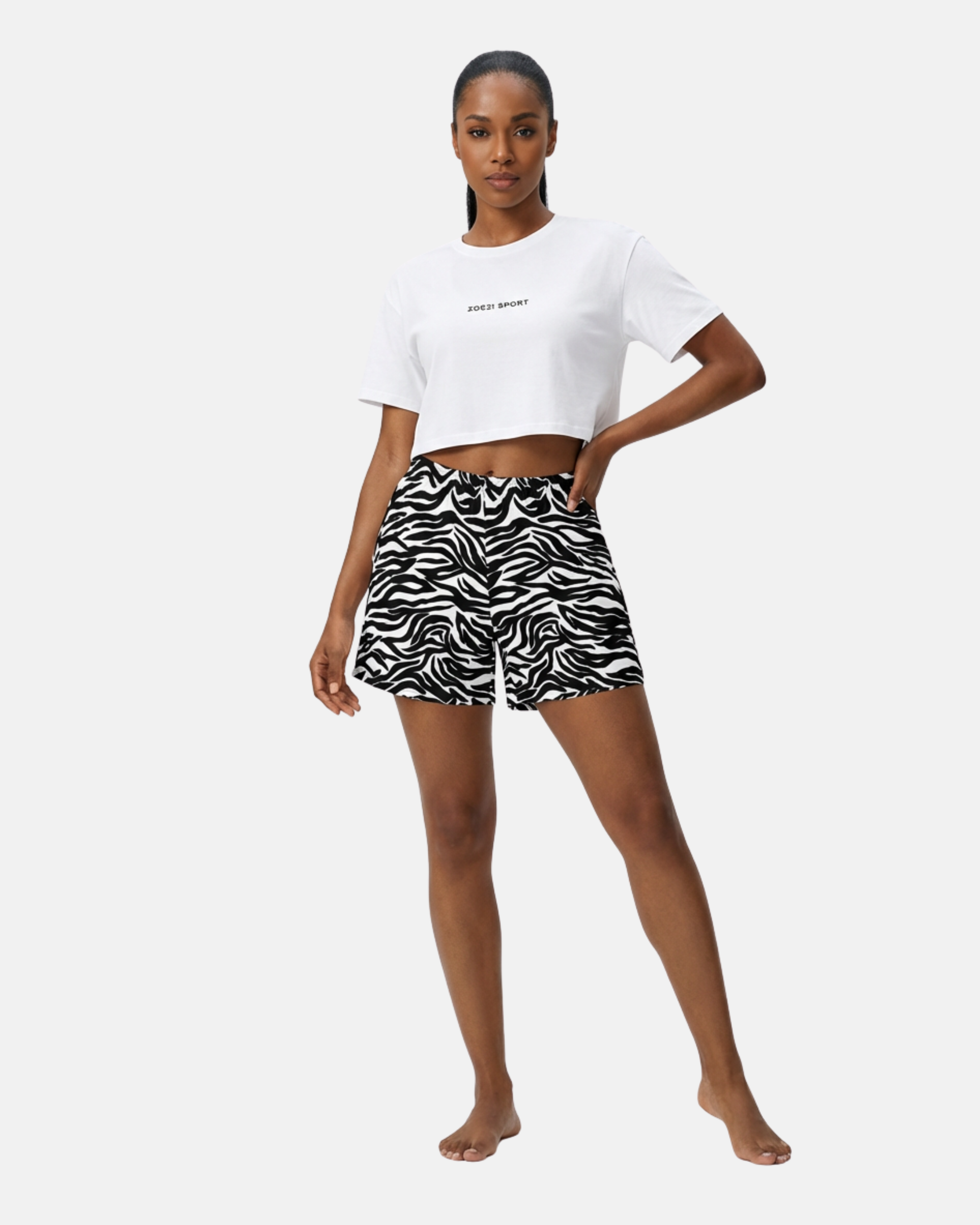 ZOEZI SPORT Embroidered  100% Cotton White Crop Top