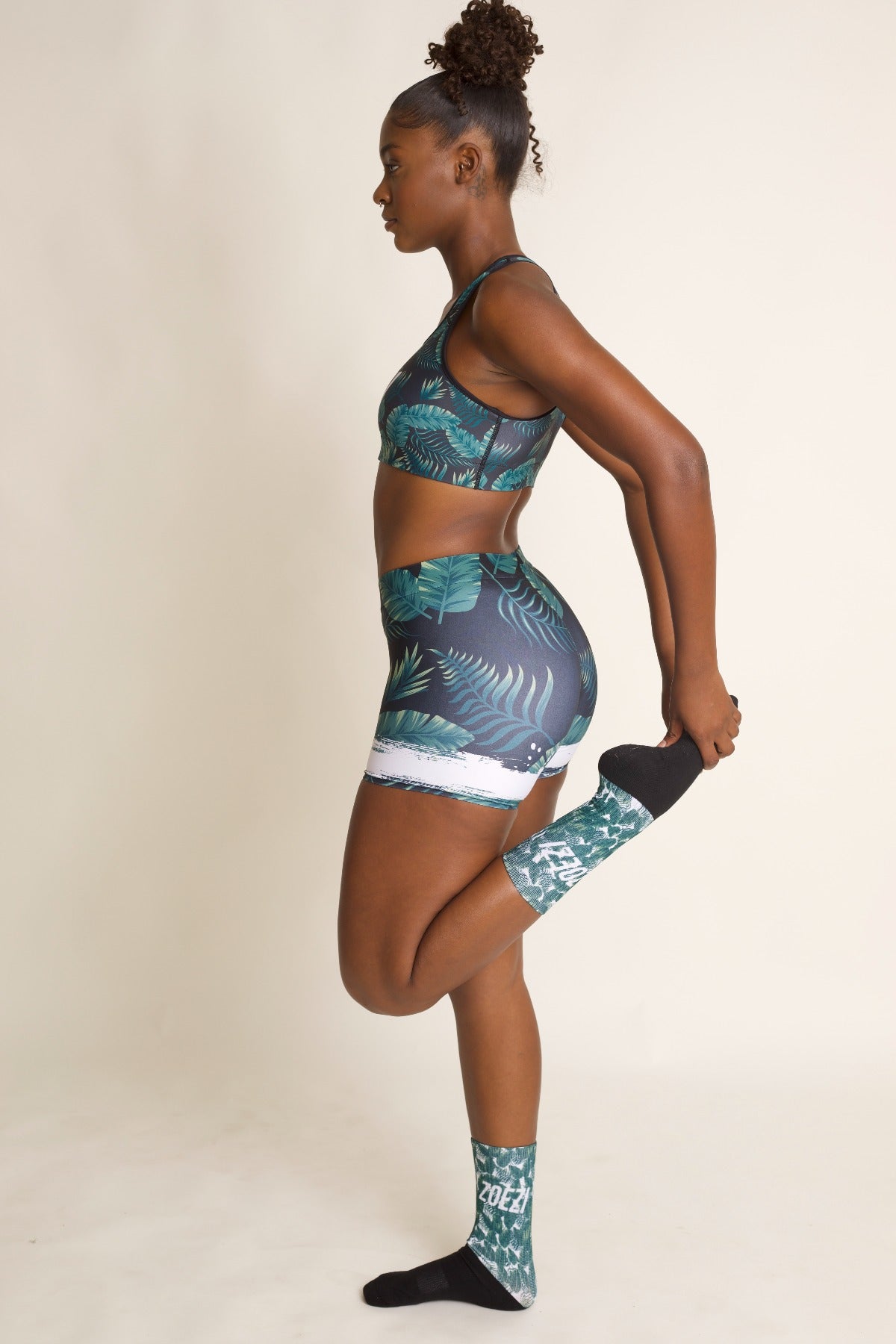 Damaris Palm Print Soft Buttery High Waisted Biker Shorts