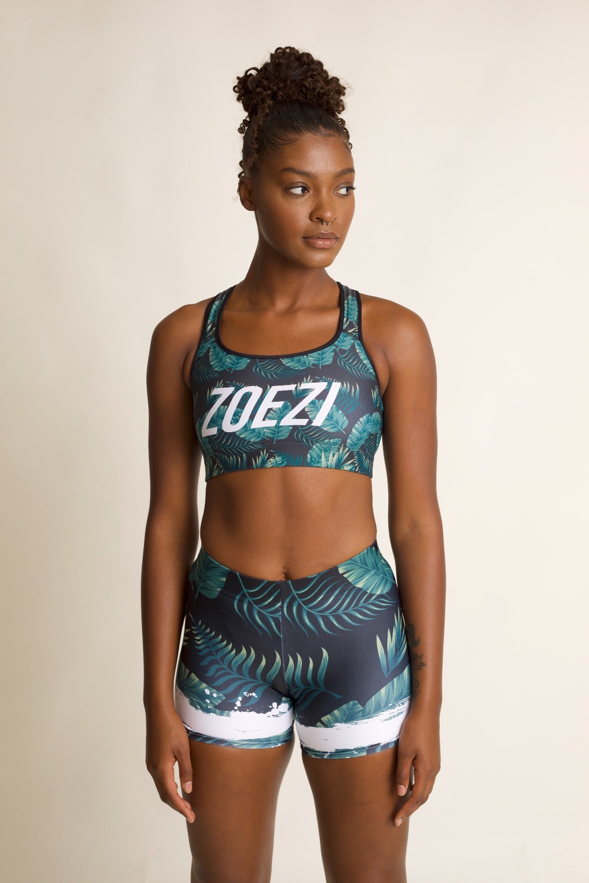 Damaris Palm Print Soft Buttery High Waisted Biker Shorts