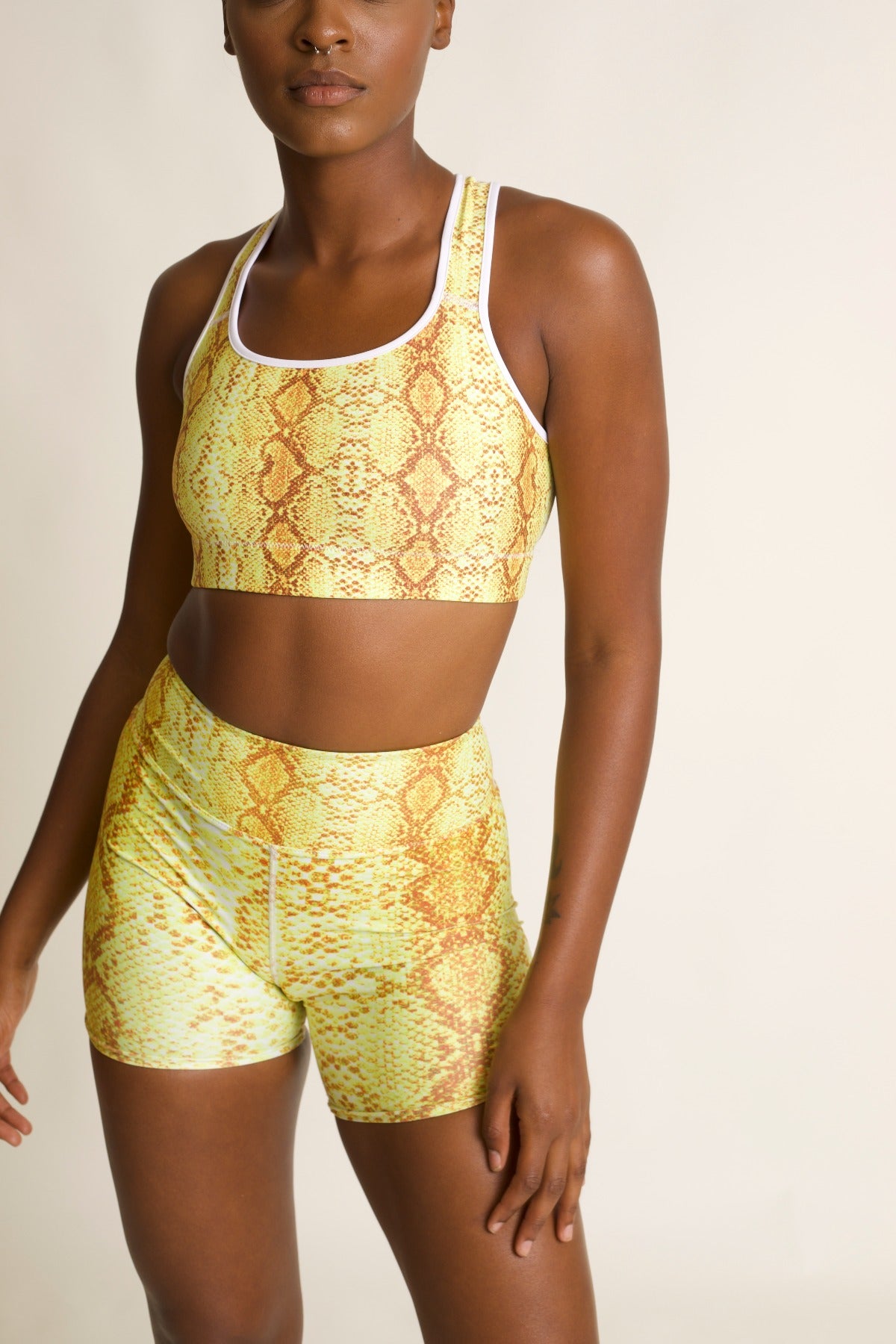 Yellow Safi Print Moisture Wicking Medium Support Racerback Sports Bra