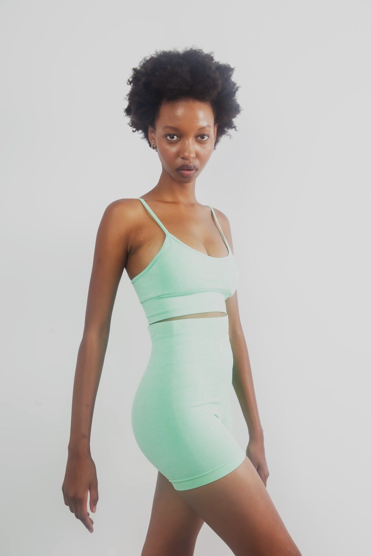 Safiyah Seamless High Waisted Short and Tank Bra Set Short Set in Mint