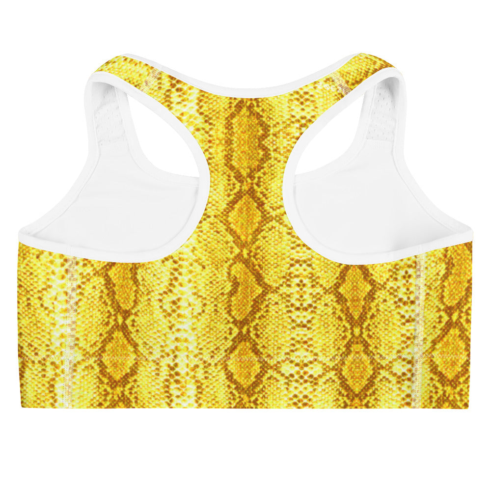 Yellow Safi Print Moisture Wicking Medium Support Racerback Sports Bra