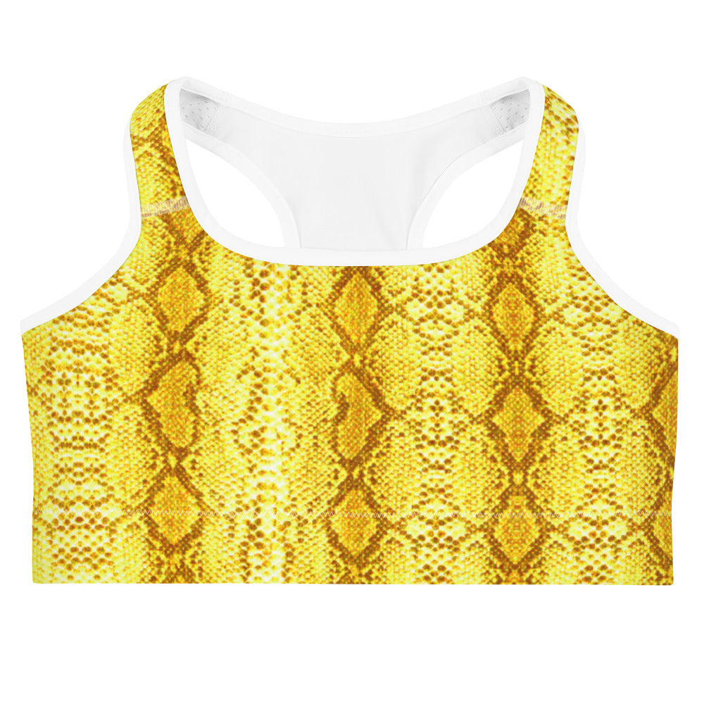 Yellow Safi Print Moisture Wicking Medium Support Racerback Sports Bra